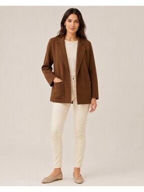 J Crew Brown Eleanor Sweater Coatigan Open Cardigan Jacket Pockets Women Medium